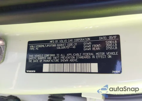 2018 Volvo S90 T6 Inscription from USA, damaged, VIN LVY992ML7JP017988